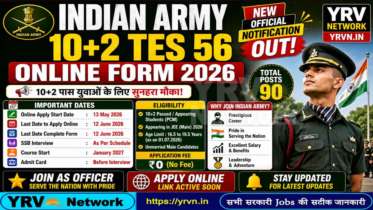 Indian Army 10+2 TES 56 Online Form 2026