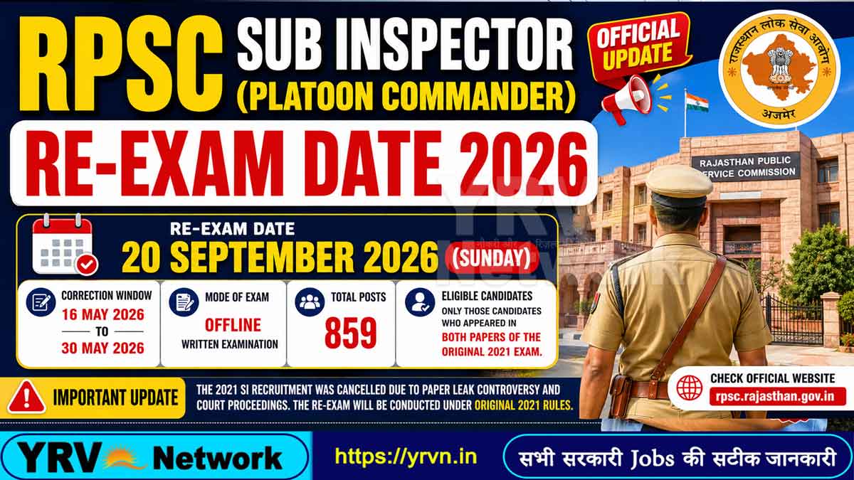 RPSC Sub Inspector Re-Exam Date 2026
