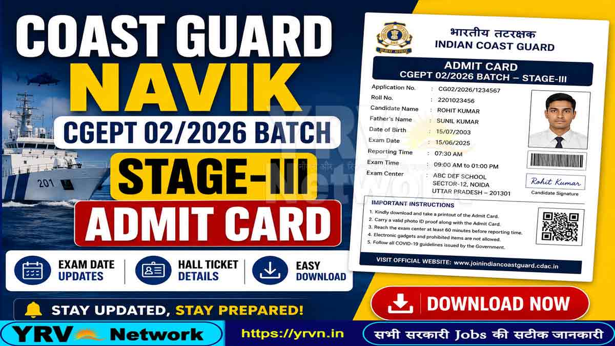 Coast Guard Navik CGEPT 02/2026 Batch Stage-III Admit Card