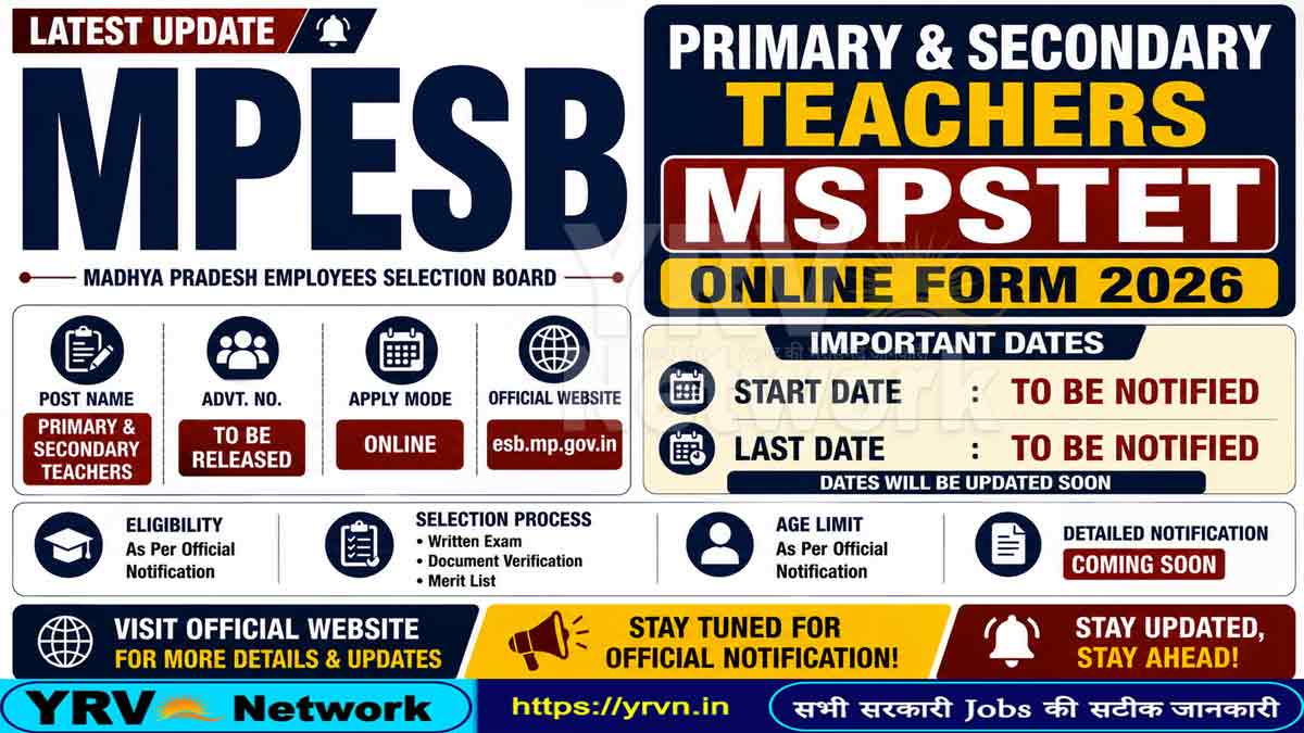 MPESB Primary and Secondary Teachers MSPSTET Online Form 2026
